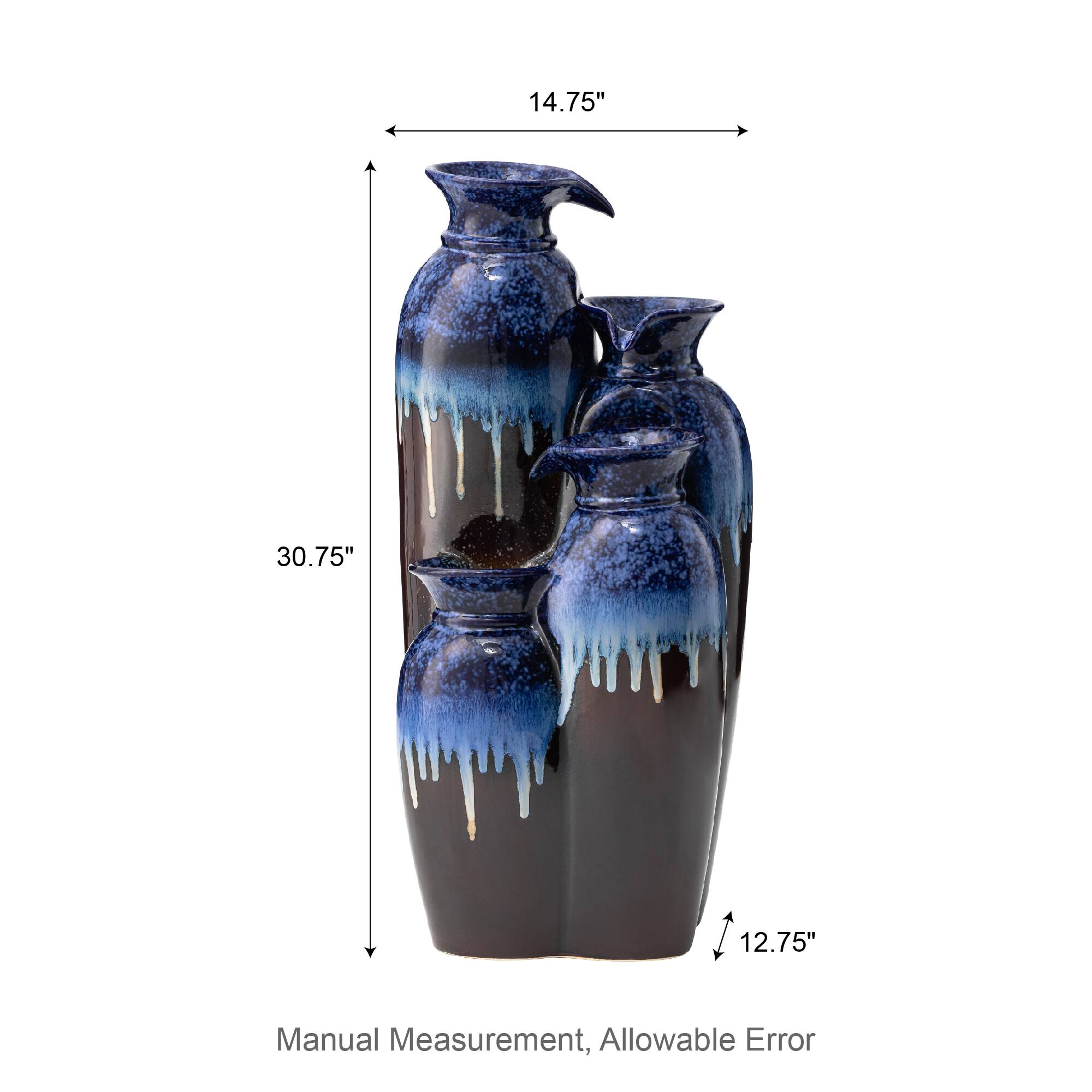 Glitzhome® 30.75" 4-Tier LED Reactive Glaze Ceramic Vase Outdoor Floor Fountain